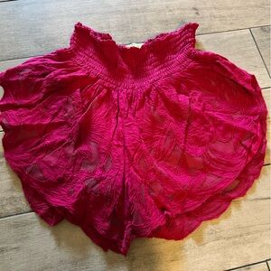 Free People Magenta Crochet Overlay Shorts